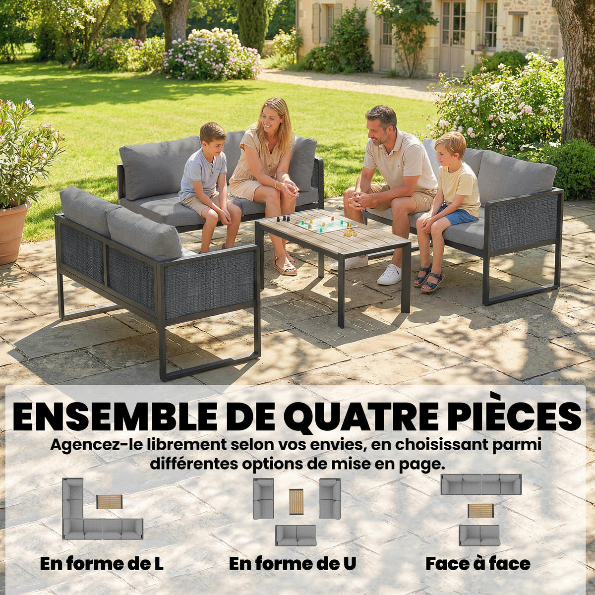 GARTENMÖBELSET DE-13529 6-sitzig mit 3 Sofas & Tisch Dunkelgrau - Hellgrau, Metall - ComfortXL