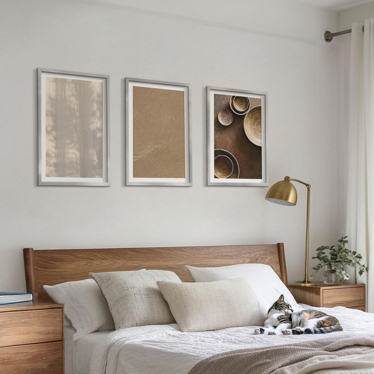 BILDER SET 3er Set - 40x60 cm Silberner Rahmen - Minimalistische Texturstrukturen - Silberfarben, Kunststoff (40/60cm) - TULUP