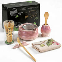 MATCHA Set 8-teilig Keramikschale Bambusbesen Halter Löffel Sieb Tuch Lila Farbverlauf - Lila, Keramik (16/10.8/20.5cm)