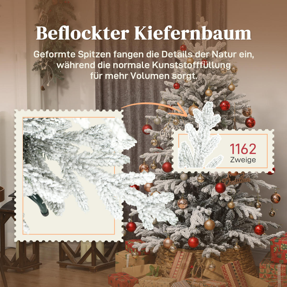 KÜNSTLICHER Weihnachtsbaum, 150cm Christbaum mit Schnee, 1162 Zweigen Grün - Grün, Kunststoff (150cm) - HOMCOM