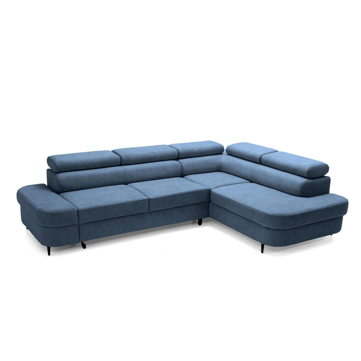 ECKSOFA PRIAM L Rechts mit Schlaffunktion 125x195 Velours Blau - Blau/Schwarz, Holz/Textil (203/275cm) - Muffo