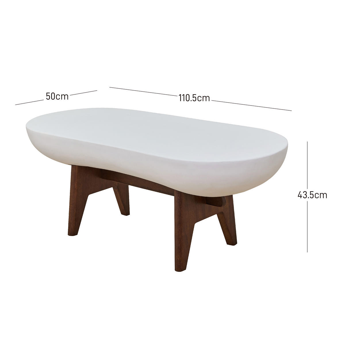 COUCHTISCH Rund Weiß 50 X 110 X 43 cm - Weiß, Metall (110/50/43cm) - Nordlys