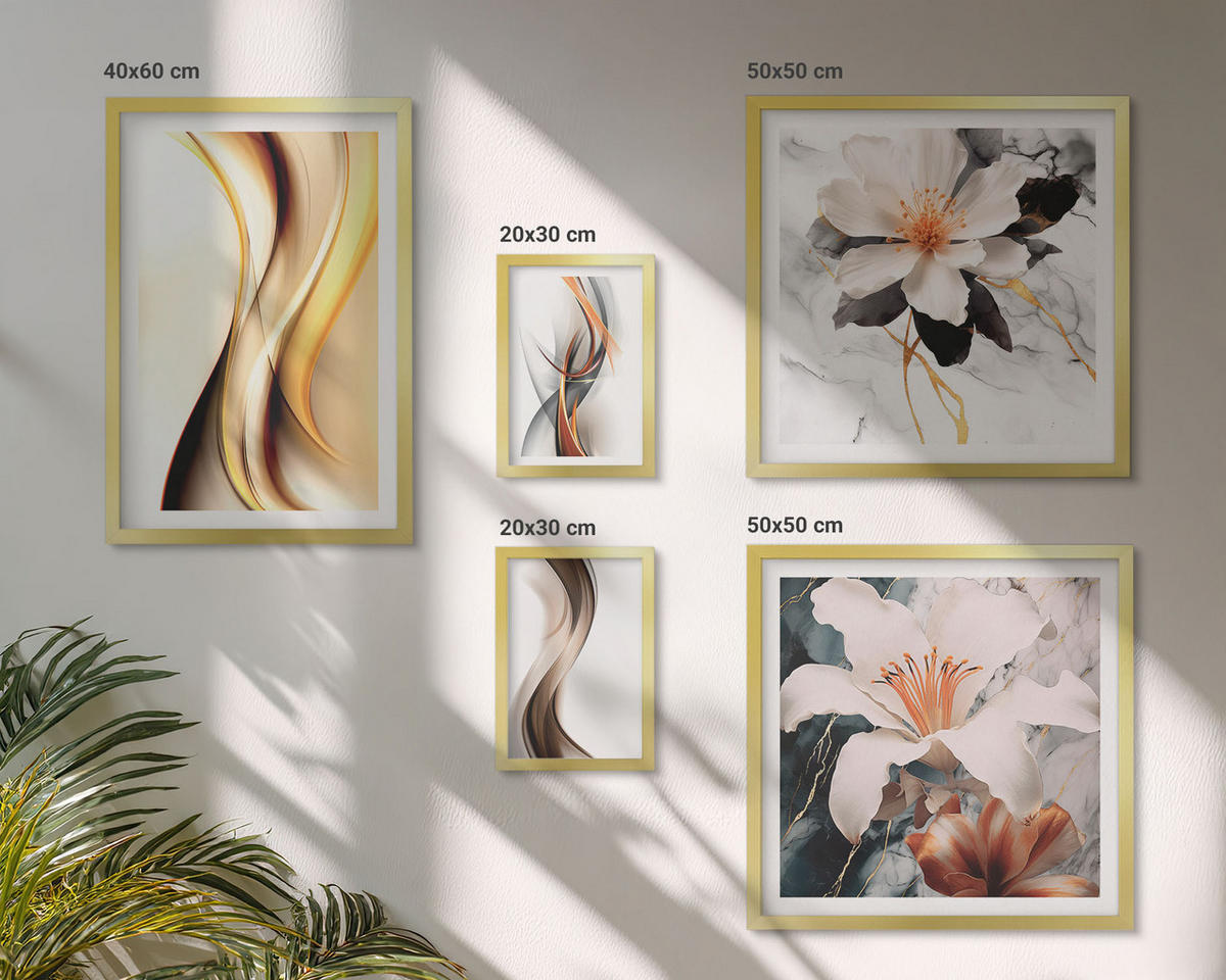WANDBILDER 5er Set - 50x50 cm & 20x30 cm & 40x60 cm Goldrahmen - Charmante Straßen und Pizza - Goldfarben, Kunststoff (40/60cm) - ArtPrintCave