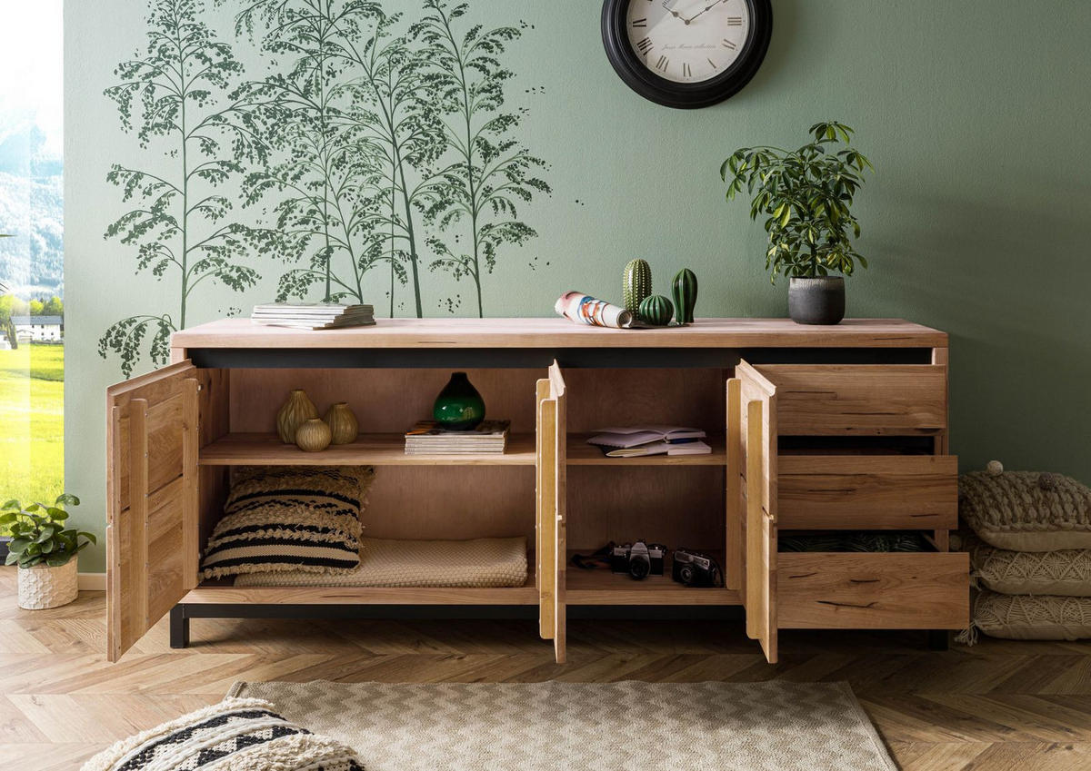 SIDEBOARD Wildeiche 210x45x85 bianco geölt VILLANDERS #252 - Beige, Holz (210/85/45cm) - Massivmoebel24