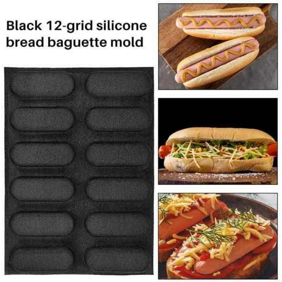 BROTBACKFORM Silikon 12er Baguetteform Antihaft Schwarz - Schwarz, Kunststoff (30/2.2/40cm)