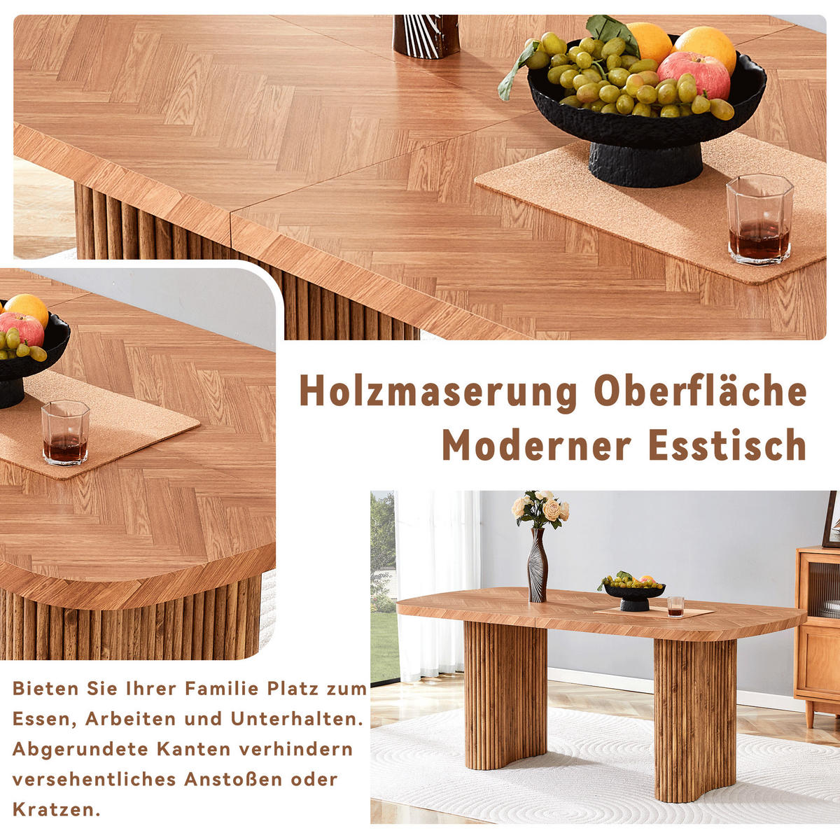 ESSTISCH 180/90/76 cm nussbaumfarben aus MDF mit bogenförmigem Säulengestell - Braun, Holzwerkstoff (180/90/76cm) - OKWISH