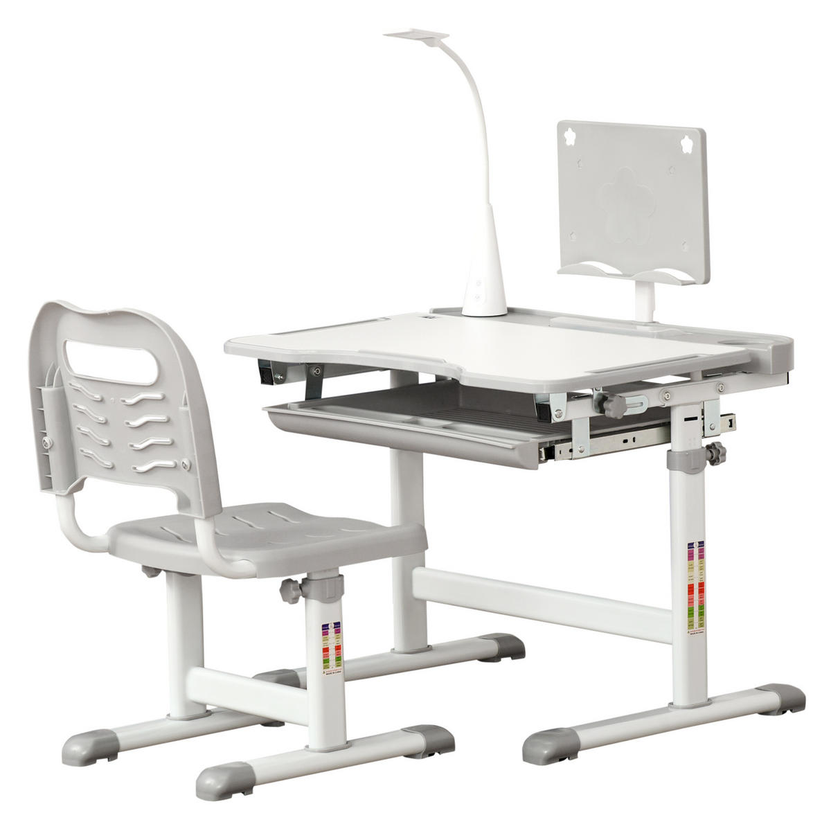 SCHREIBTISCH-SET DE-17501 höhenverstellbar mit LED-Lampe Grau - Grau, Kunststoff (70/105/50cm) - ComfortXL