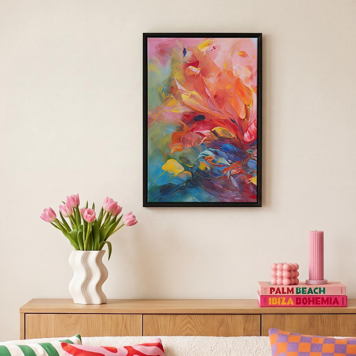 LEINWAND Bilder mit Rahmen - Ölgemälde - Kunst - Abstrakt - Farbenfroh - 20x30 - Altrosa, Textil (20/30cm) - MuchoWow