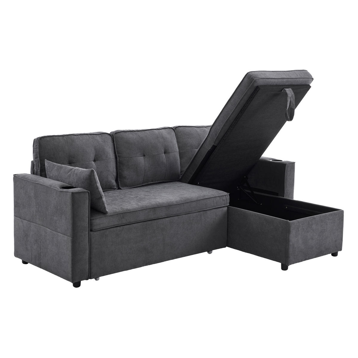 SCHLAFSOFA 211/130 cm in Grau – mit Stauraum und austauschbarer Chaiselongue - Grau, Textil (130/86/211cm) - BEAOK