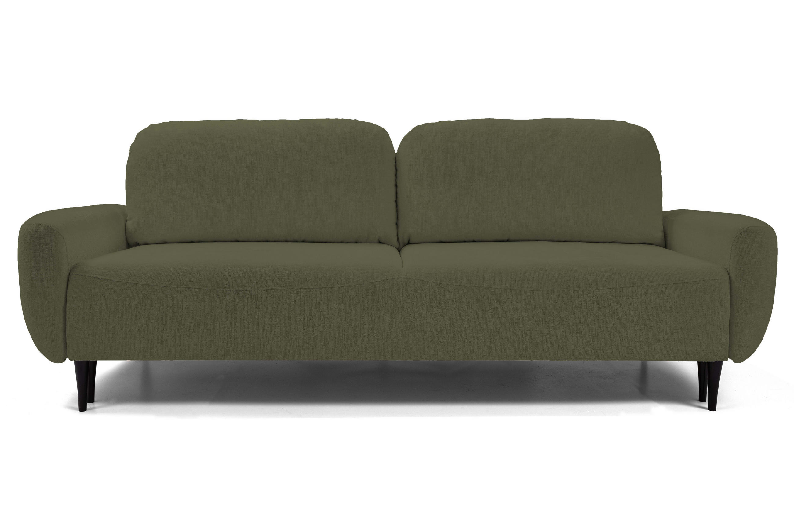SOFA BOHO Mit Schlaffunktion Und Bettkasten, Wellenfederung, PUR-Schaum, Holzfüße, lose Rückenkissen, freistehend, 244x102x92 cm Olive green - Olivgrün, Holz/Textil (244/92/102cm) - DomoHome