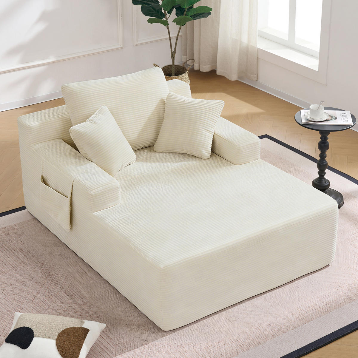 SOFAELEMENT 150/110/70 cm Beige Cord mit 2 Staufächer - Beige, Textil (70/150/110cm) - Oxeza