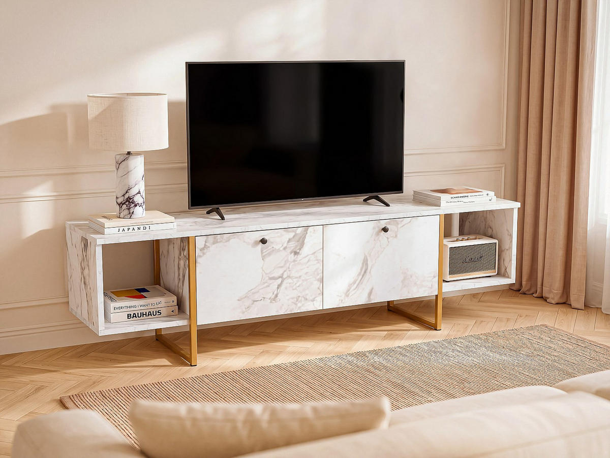 TV-BOARD - 160 cm x 40 cm - holz - weiß Derana - Weiß, Holz (160/47.6/40cm) - Vente-Unique