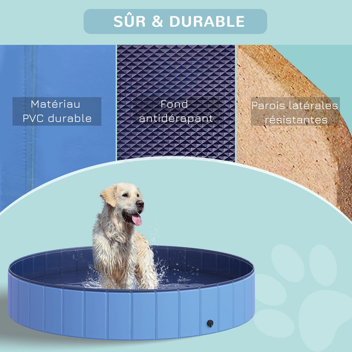 POOL DE-18958 klappbar, rutschfester Boden, Ø120 cm Blau - Blau, Kunststoff (120/30/120cm) - ComfortXL