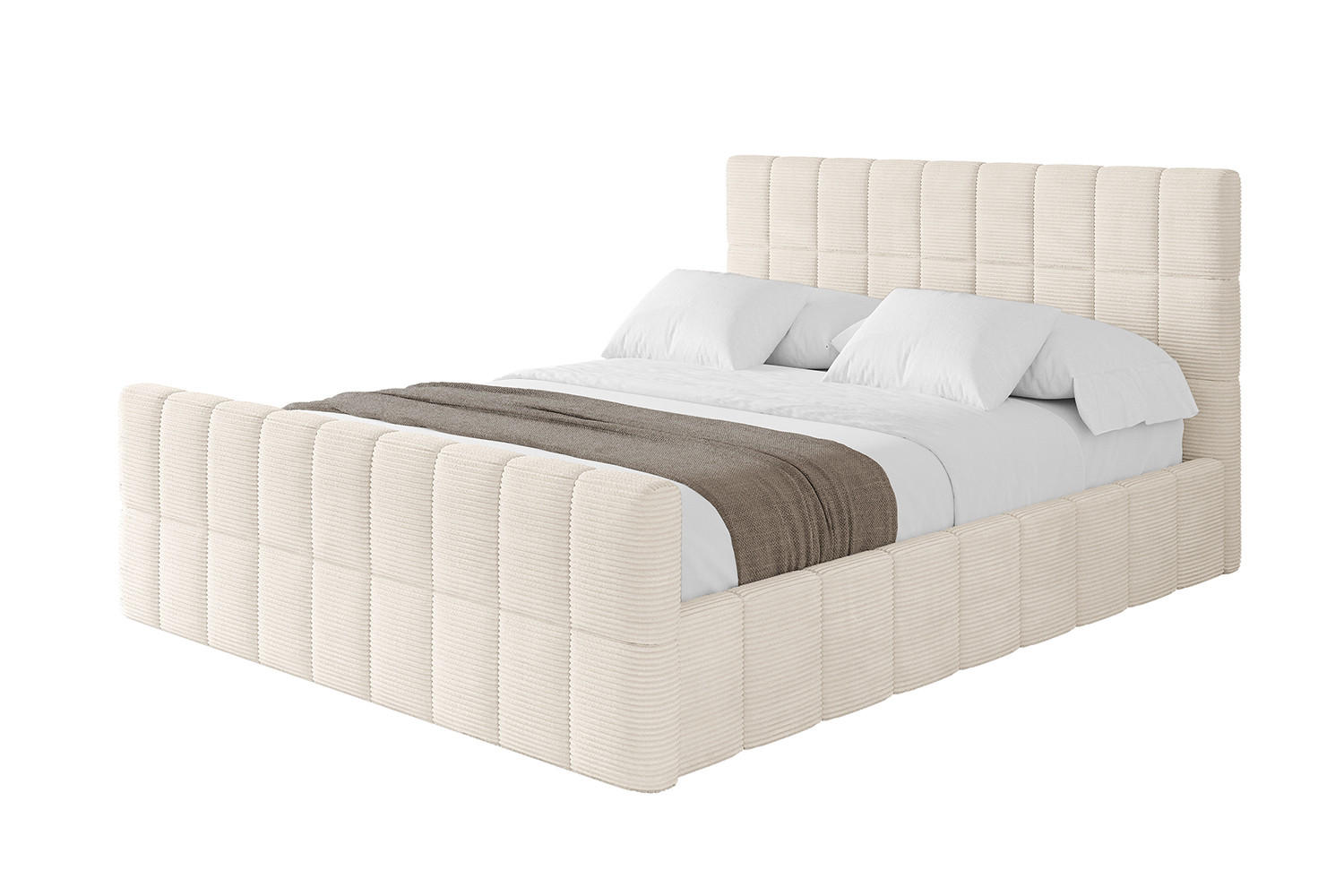 POLSTERBETT mit Bettkasten, Fußteil und Lattenrost, Boxbett mit Matratze H3/H4 - AMEA-Z 200x200 Beige - Creme, Holzwerkstoff/Textil (200/200cm) - ALTDECOR