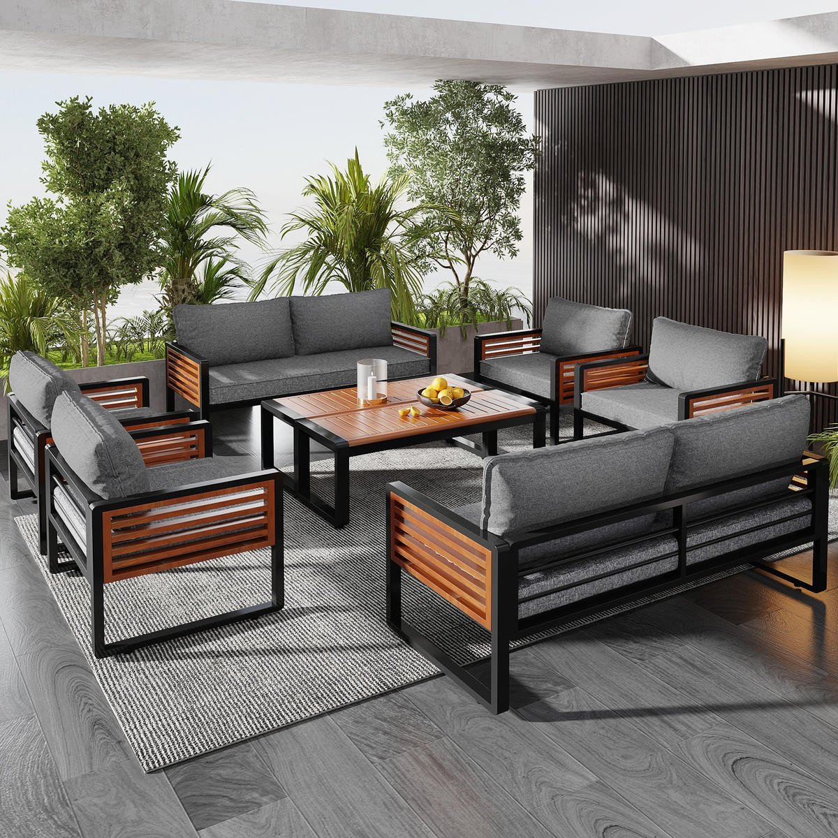 ESSGRUPPE 8-tlg. Grau 2x Sofa 4x Stühle 2x Tisch - Grau, Metall - FLIEKS