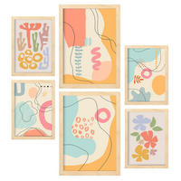 POSTER Set Mit 6 Crasis Rahmen In Blume Zusammenfassung A3 & A4 Rahmen Aus Hellem Holz - Beige, Papier (29/3cm) - Nacnic