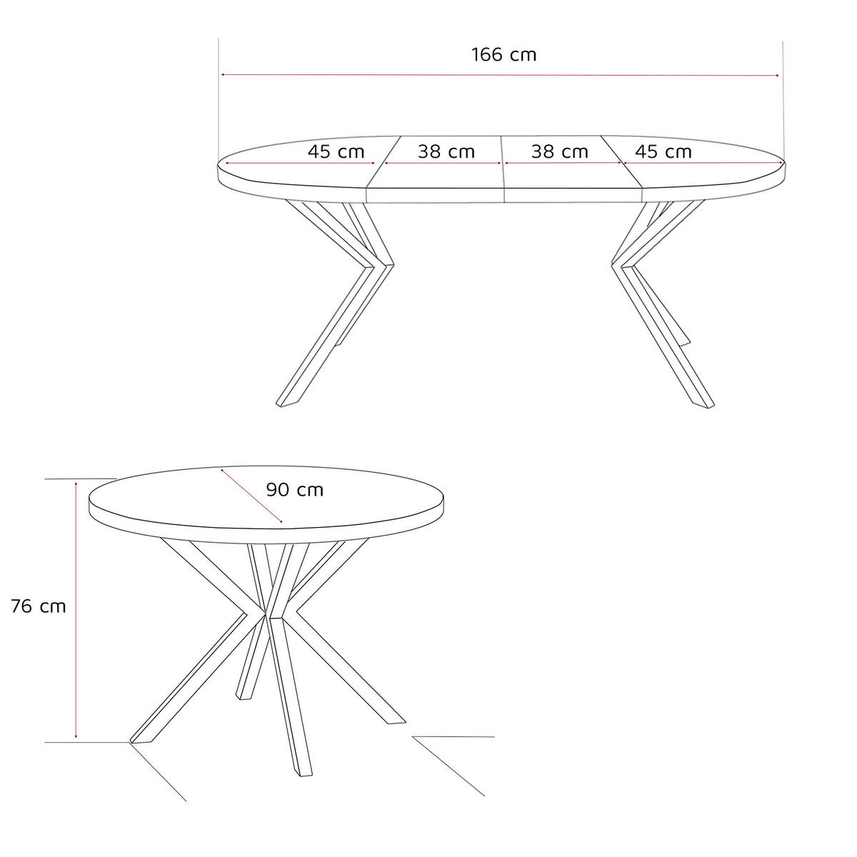 AUSZIEHTISCH MILTON 90-166/76 cm mit Metallgestell, Gold / Arktisweiß - Goldfarben/Weiß, Holzwerkstoff/Metall (90/90/76cm) - Idohome