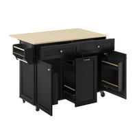 KUCHYŇSKÝ ostrov z MDF 140x40-70x92 cm černý/přírodní s výsuvnou deskou, zásuvkami a kolečky - černá, kompozitní dřevo (140/92/70cm) - Modfu