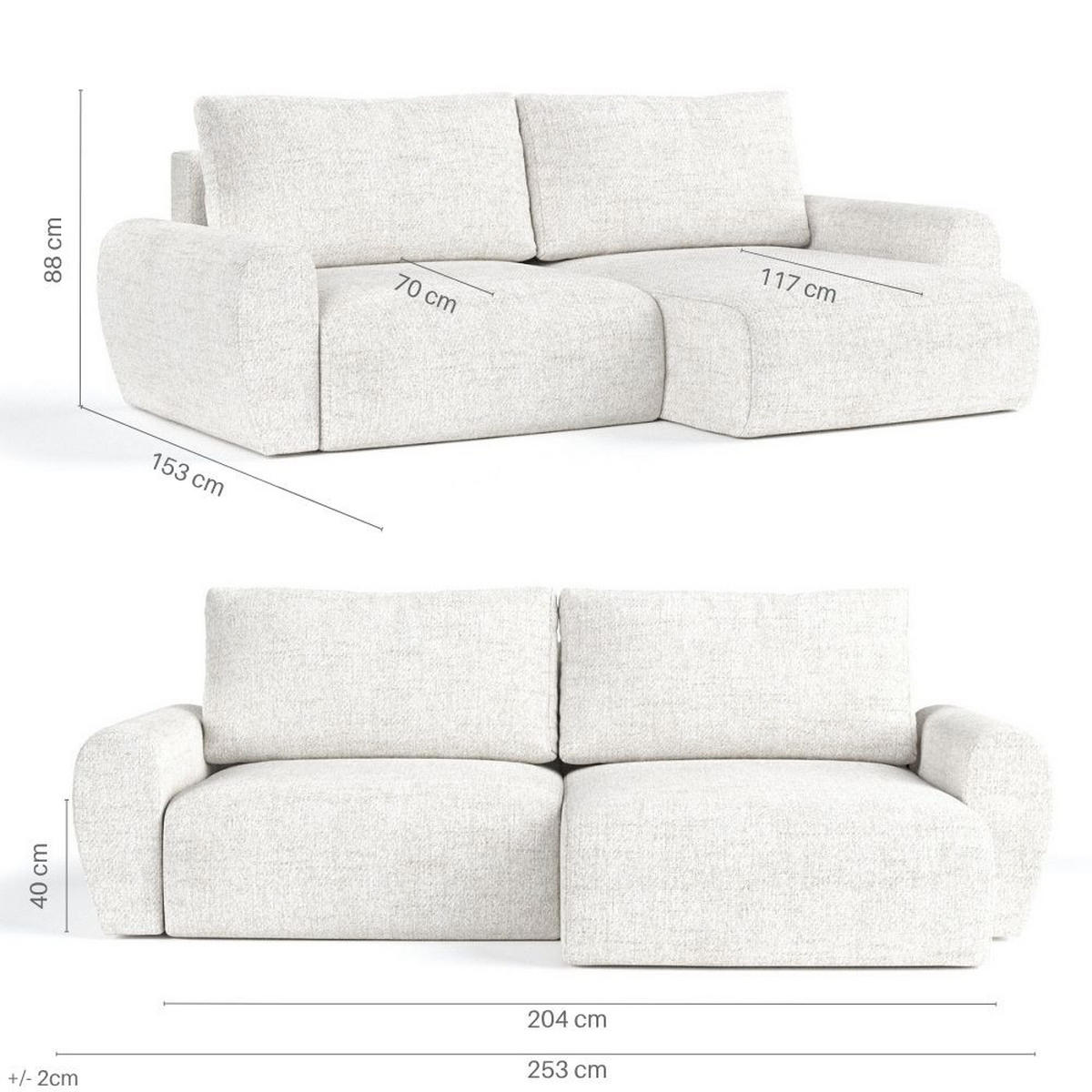 ECKSOFA OMARI mit Schlaffunktion Schwarz im Neve Stoff - Schwarz, Holz/Holzwerkstoff (253/153cm) - AltaBeds