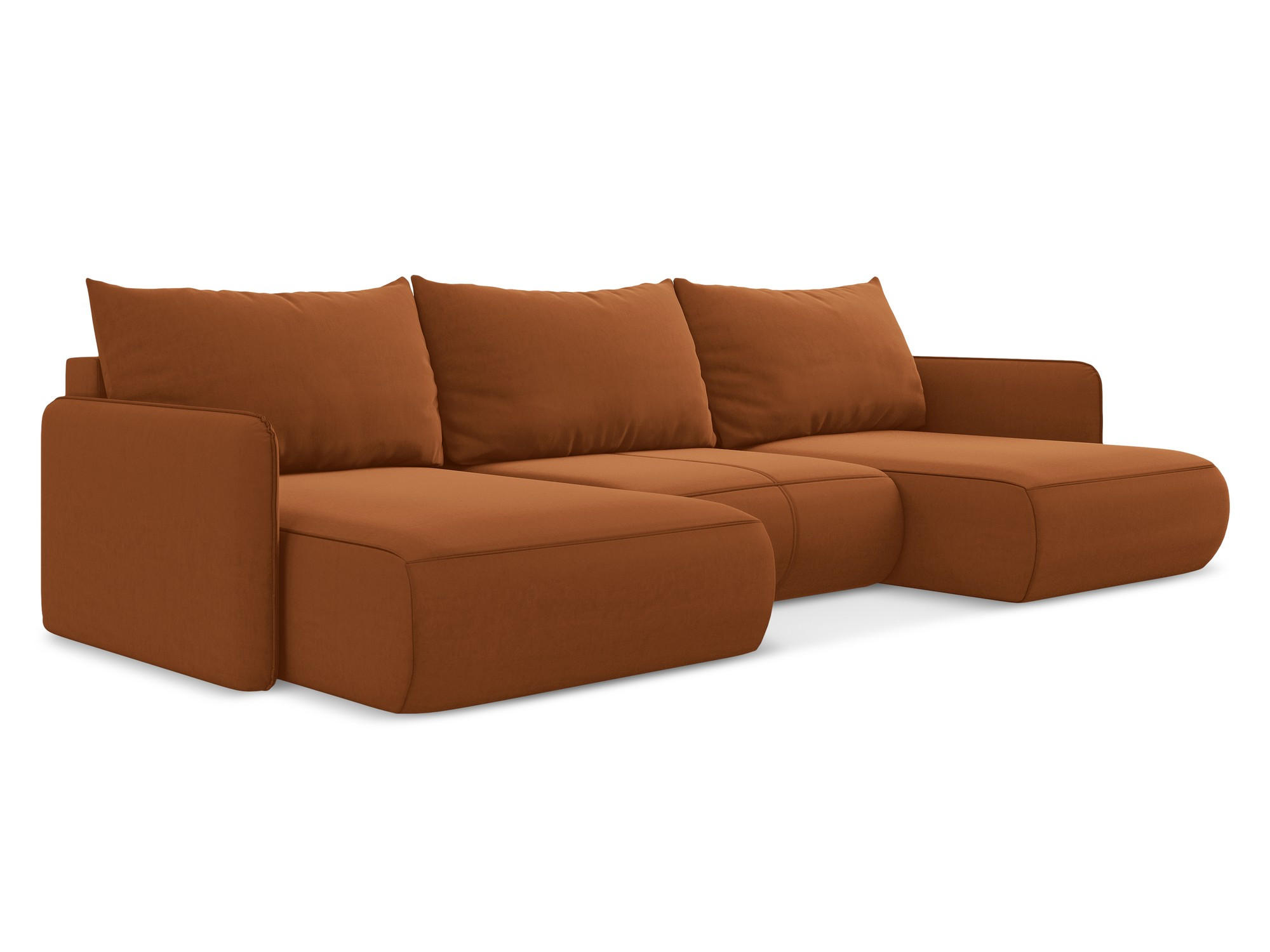 WOHNLANDSCHAFT Samt Stoff Orange - Terra cotta/Schwarz, Kunststoff/Textil (290/86/148cm) - Makamii