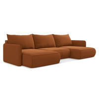 WOHNLANDSCHAFT Samt Stoff Orange - Terra cotta/Schwarz, Kunststoff/Textil (290/86/148cm) - Makamii