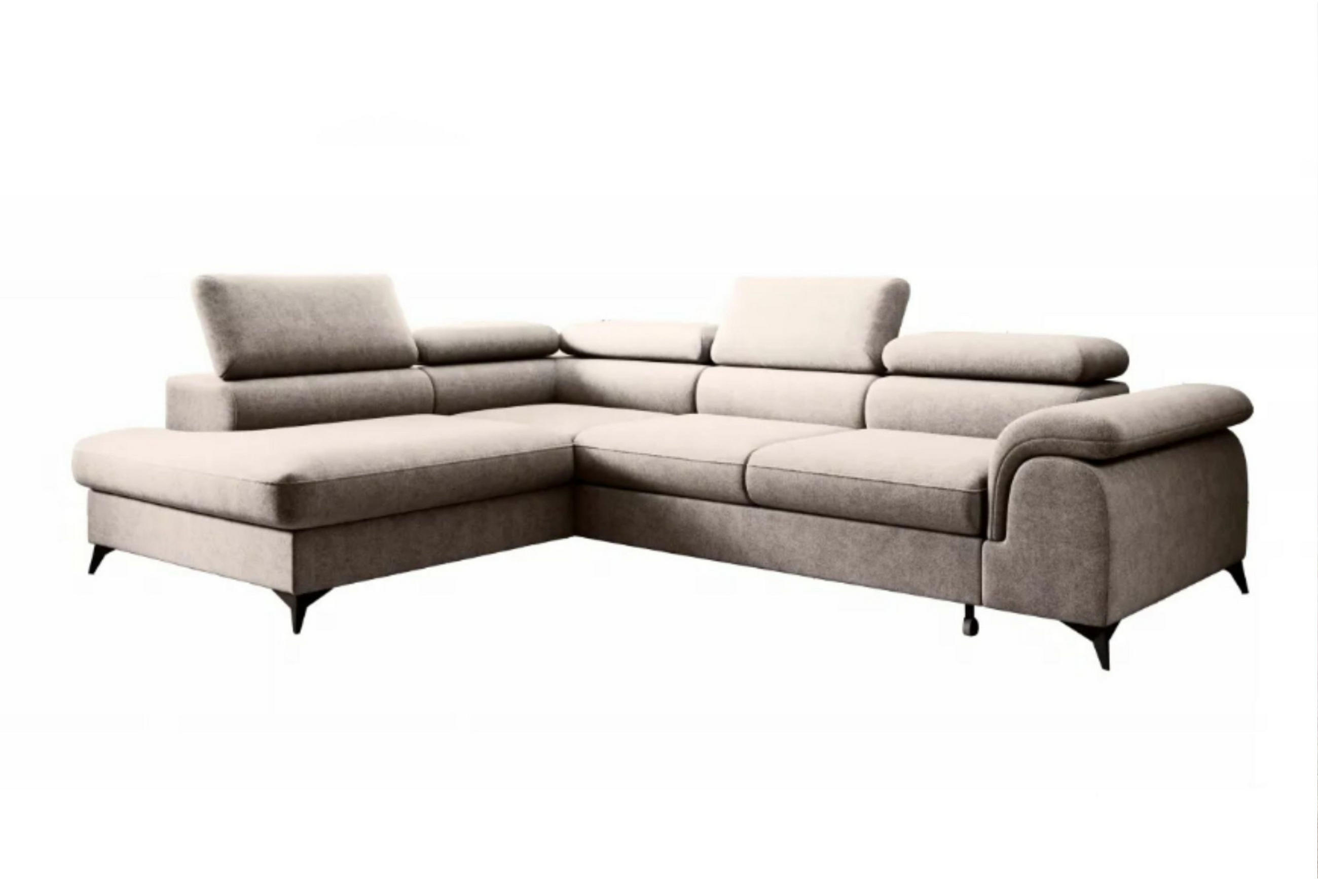ECKSOFA PLAZA L Links mit Schlaffunktion 125x195 Velours Beige - Beige/Schwarz, Holz/Kunststoff (205/275cm) - Muffo