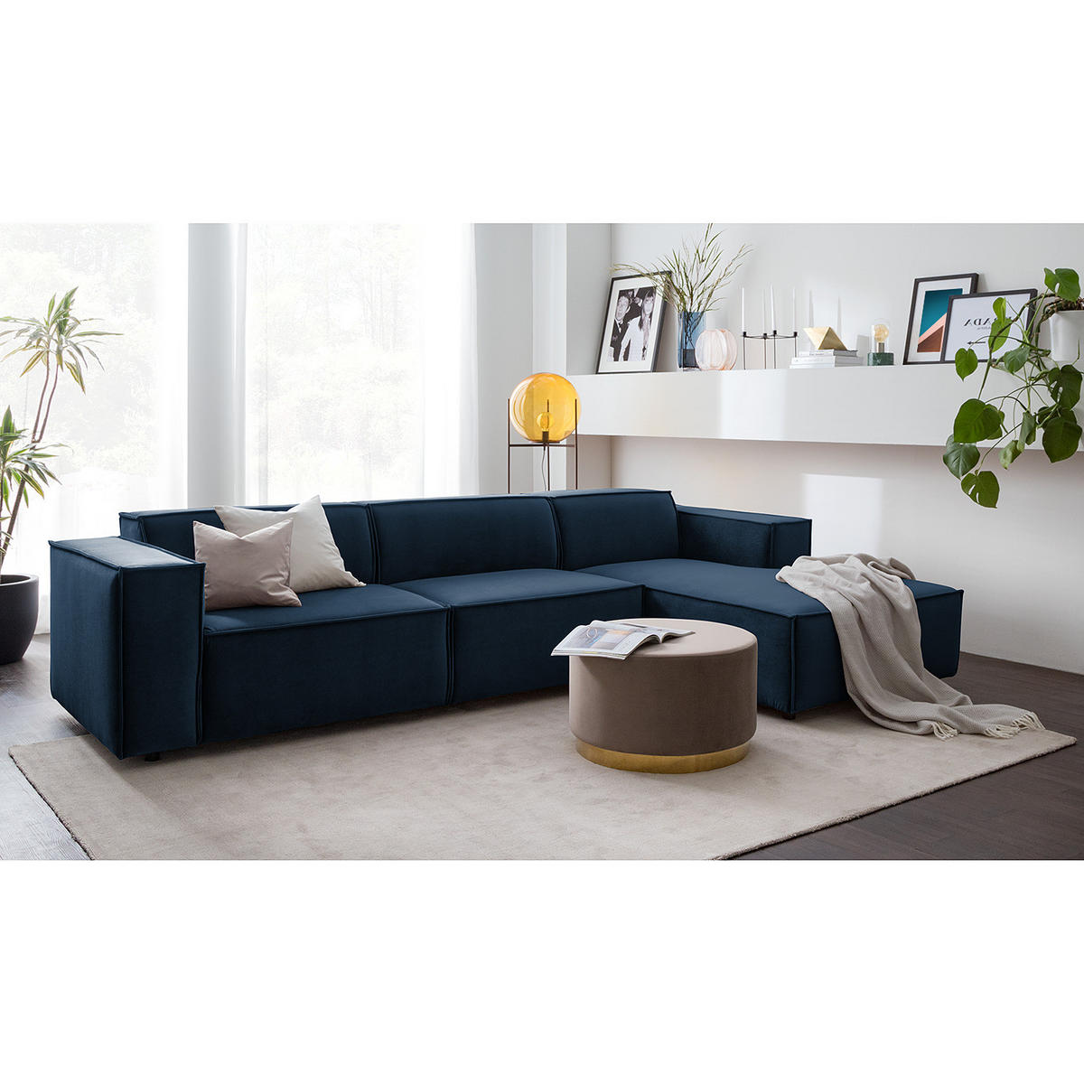 ECKSOFA mit Longchair - Schwarz/Dunkelblau, Kunststoff/Textil (294/177cm) - home24