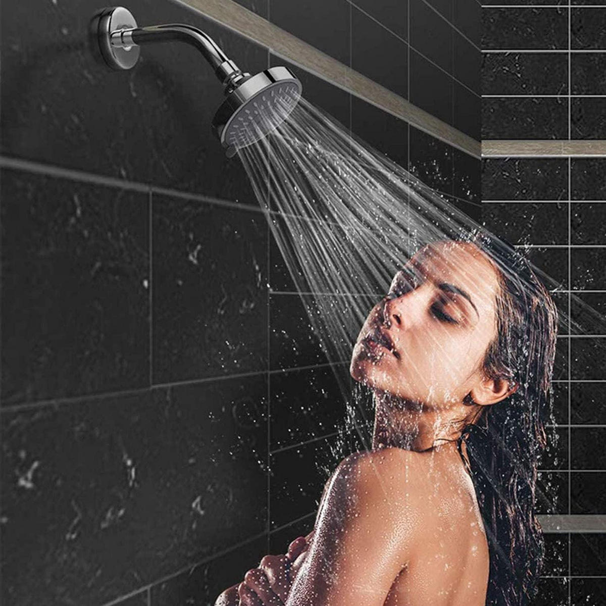 REGENDUSCHE Duschkopf 5 Sprühmodi Chrom 4 Zoll - Silberfarben, Kunststoff (10.4/8/10.9cm)