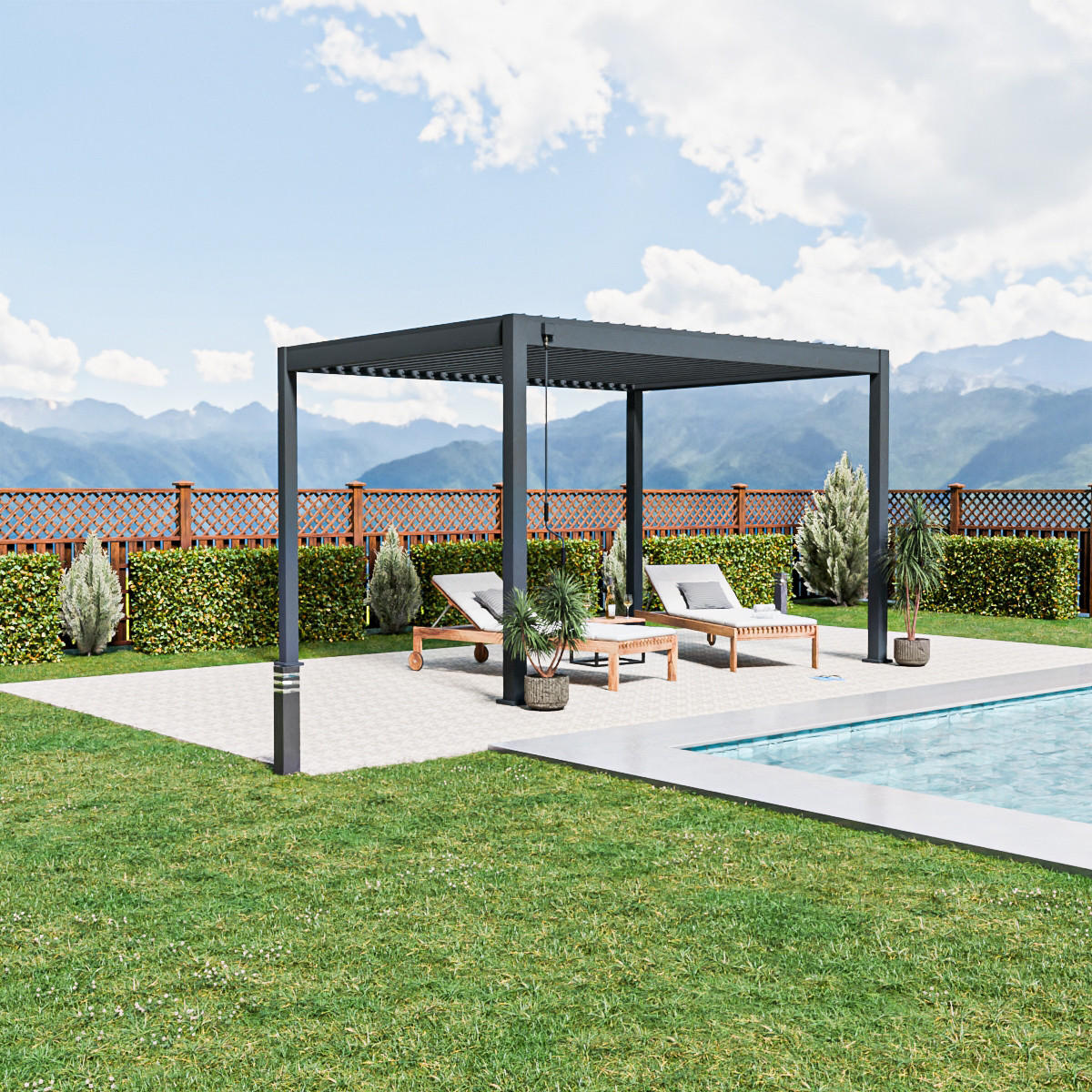 PERGOLA Terrassenüberdachung Trumpf | Alu-Stahl | Lamellendach | 3 x 4 M | anthrazit | freistehend - Anthrazit, Metall (400/255/300cm) - PergoLine