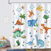 DUSCHVORHANG Dinosaurier Polyester schimmelresistent mit Haken für Badewanne - Weiß, Textil (180/180cm) - MCBOSON