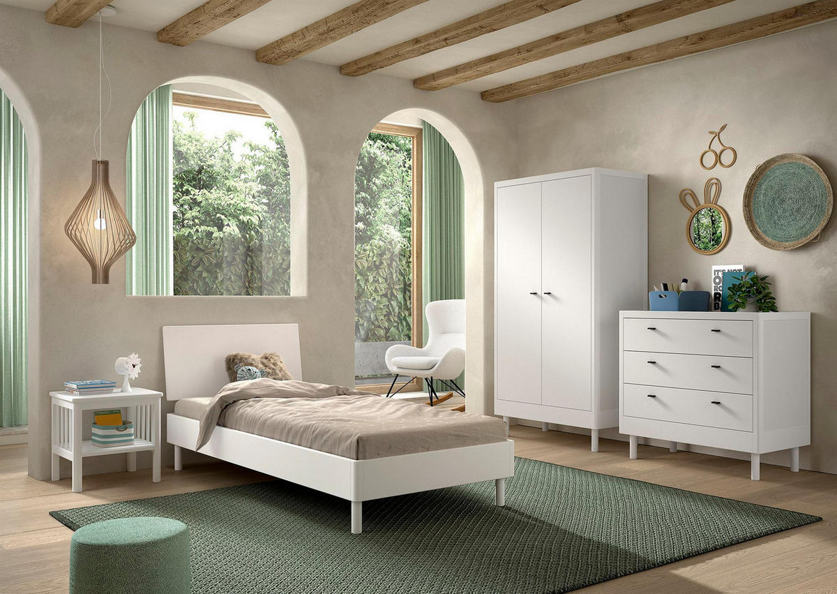 JUGENDZIMMER SET 90x200 Keeley Buche Weiß Holz Komplett Komfort Stabil - Weiß, Holz (55/190/100cm) - 58aufmkessel