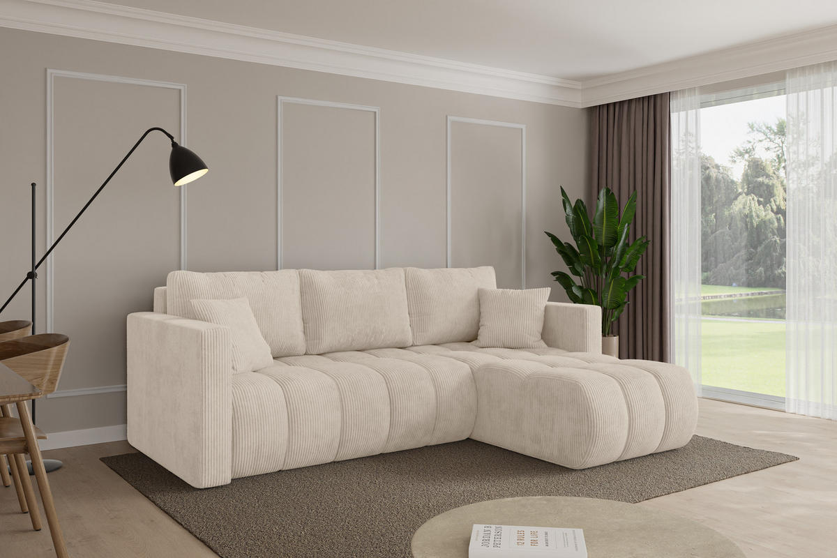 ROHOVÁ SEDAČKA s funkcí spaní, otoman vpravo GARD-L 226x146x85 béžová manšestr - černá/béžová, kompozitní dřevo/textil (226/146cm) - ALTDECOR