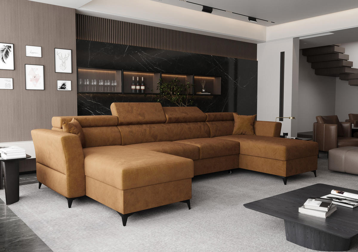 WOHNLANDSCHAFT Ribella Gelb 345/180/100 cm mit Schlaffunktion - Gelb/Schwarz, Textil/Metall (345/100/180cm) - AX Living