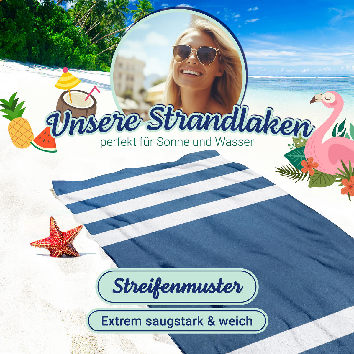 STRANDTUCH, 100x200 cm, 100% Baumwolle, Blau - Dunkelblau, Textil (100/200cm) - Zollner