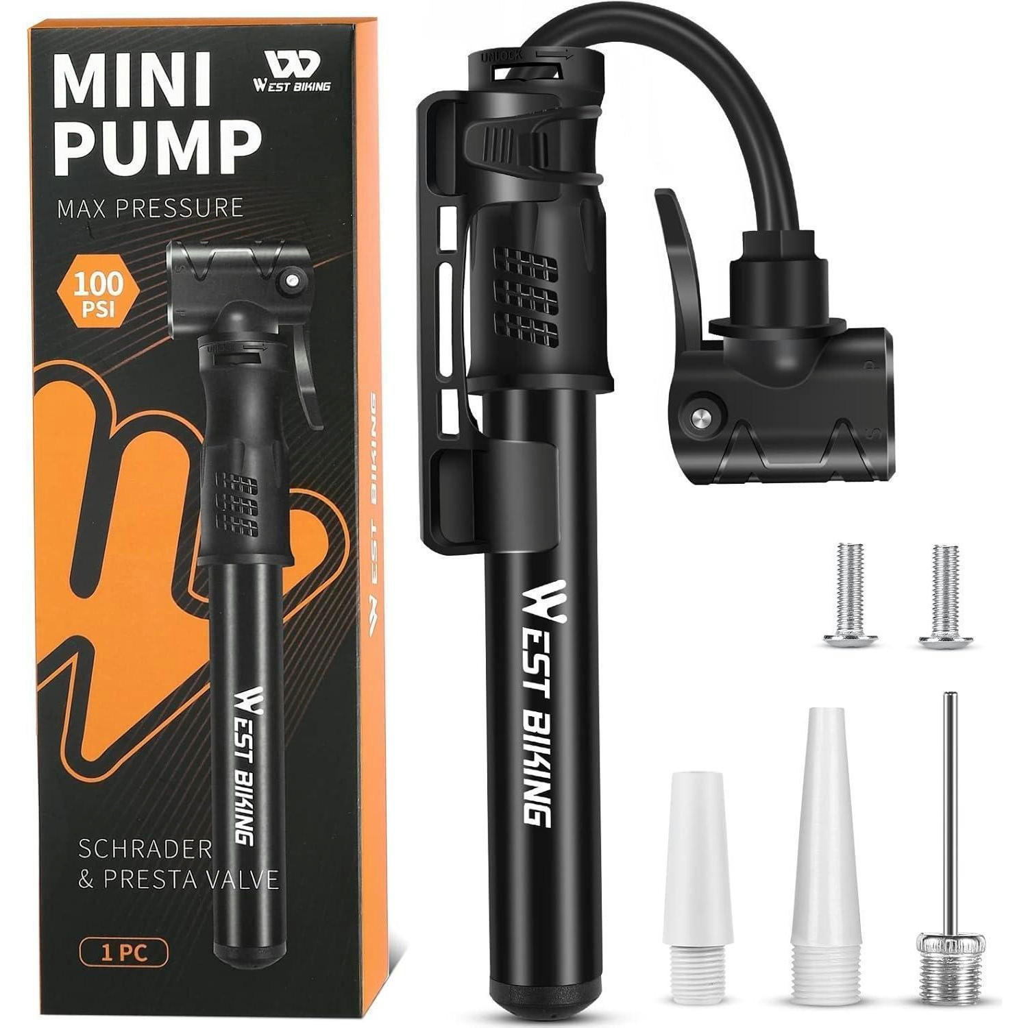 FAHRRADPUMPE Mini Aluminium mit Halterung für alle Ventile - Schwarz, Metall (4.3/1/22.5cm)