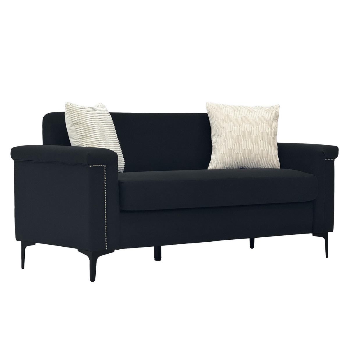 DVOSJED od lanene tkanine, 172/72/82 cm crni, s masivnim drvom i metalnim nogama - crna, tekstil (72/81.5/172cm) - BEAOK