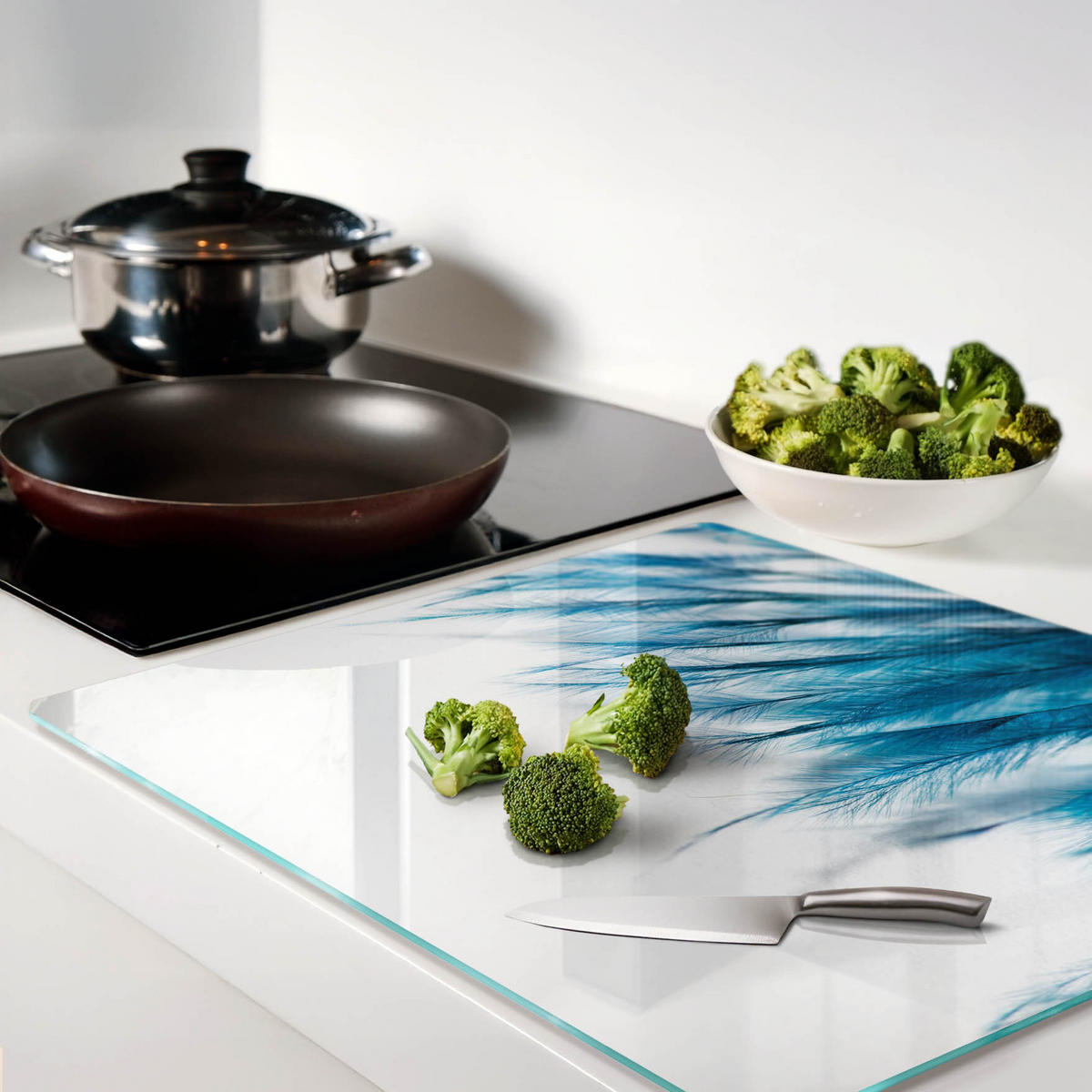 GLASPLATTE 60x52 cm Blaue Federn - Blau, Glas (60/0.4/52cm) - TULUP