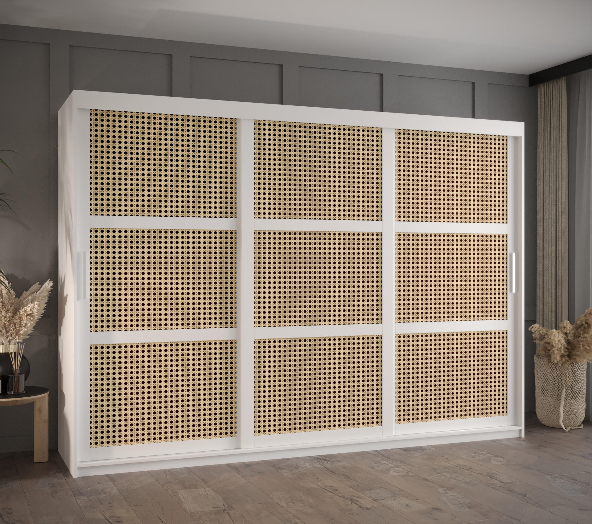 SCHWEBETÜRENSCHRANK 200/250/62 3-türig - Silberfarben/Weiß, Holz/Kunststoff (250/200/62cm) - MÖBEL KRYSPOL