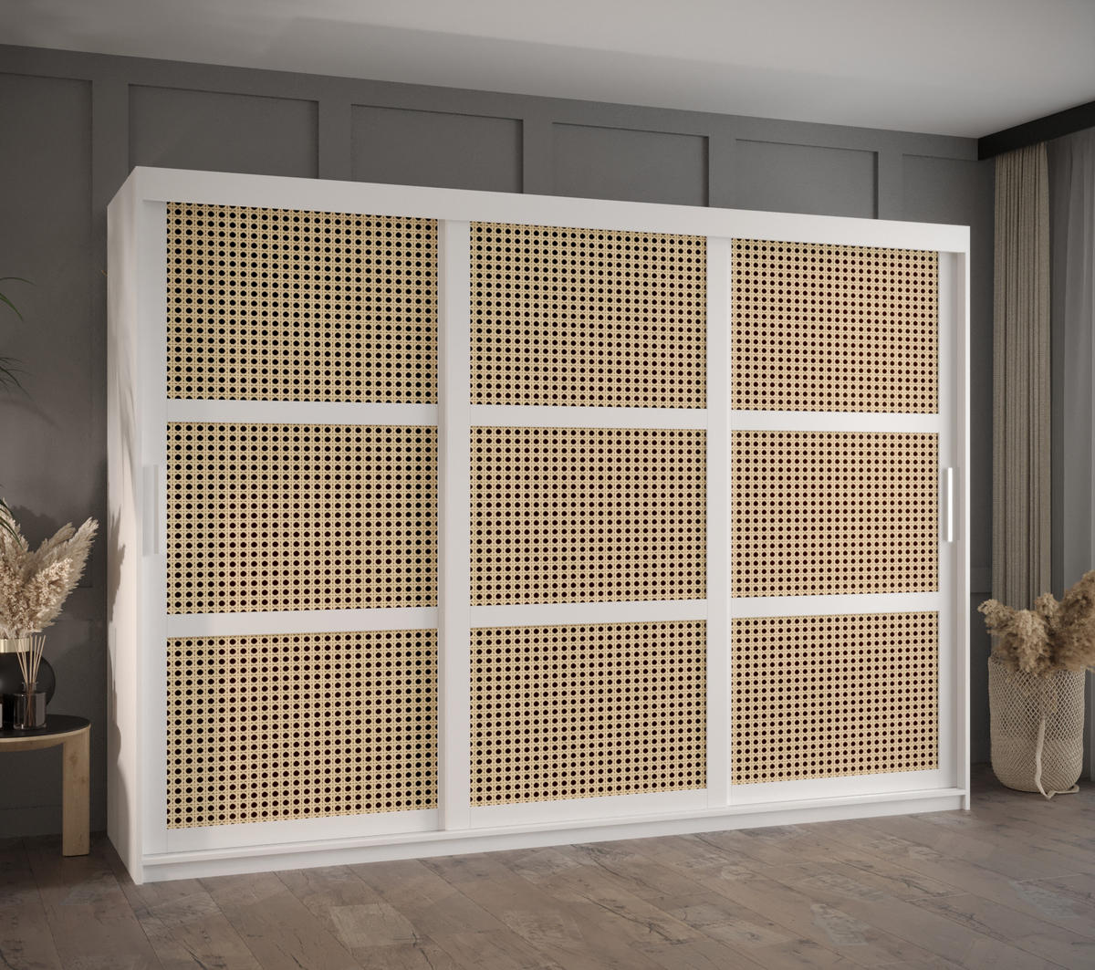 SCHWEBETÜRENSCHRANK 200/250/62 3-türig - Silberfarben/Weiß, Holz/Kunststoff (250/200/62cm) - MÖBEL KRYSPOL