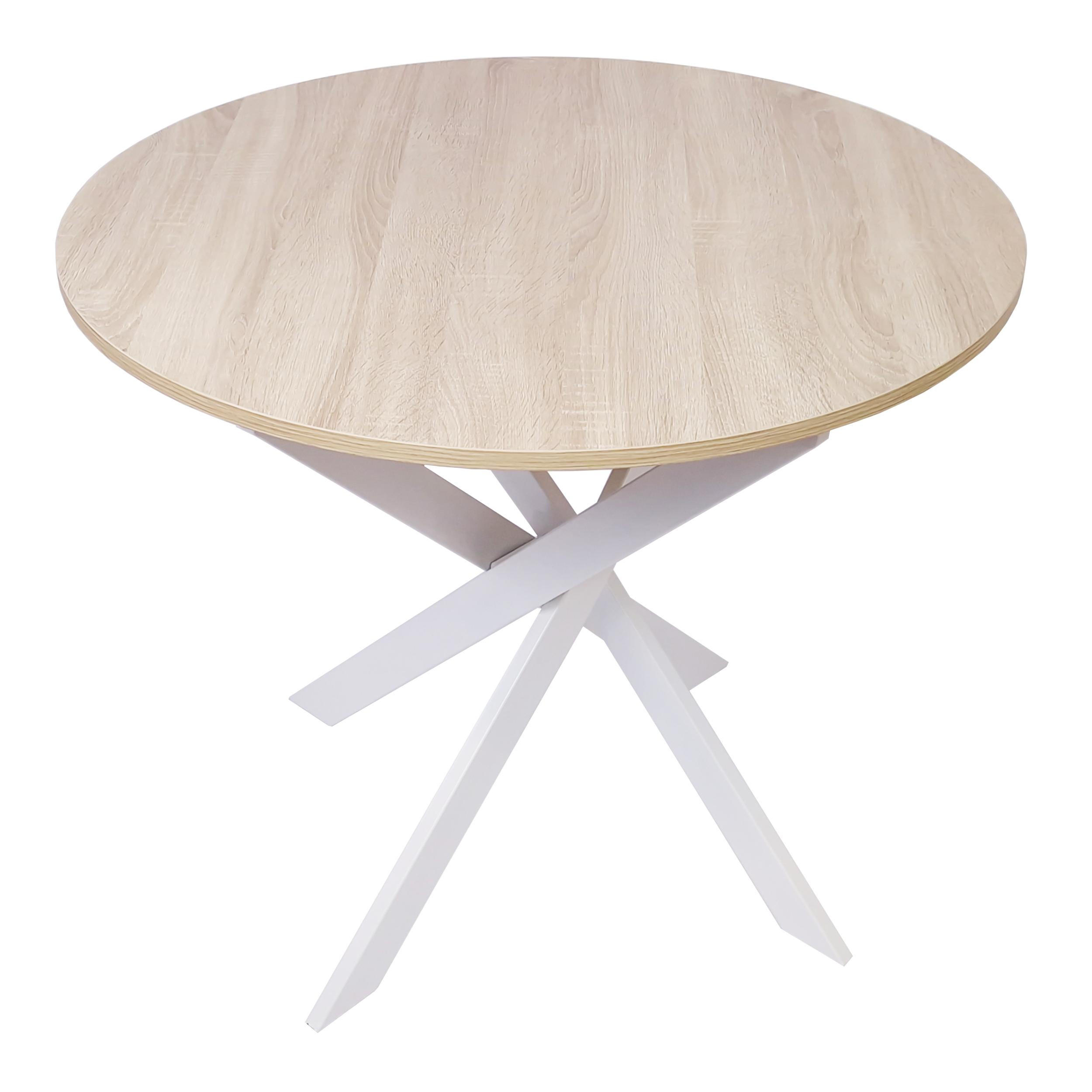 ESSZIMMERTISCH Rund eiche, Beine aus Metall weiß lackiert, 90/90/77cm - Eichefarben/Weiß, Holzwerkstoff (90/90/77cm) - Skraut Home