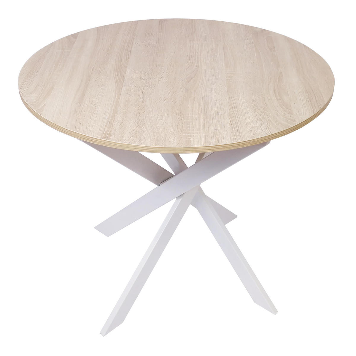 ESSZIMMERTISCH Rund eiche, Beine aus Metall weiß lackiert, 90/90/77cm - Eichefarben/Weiß, Holzwerkstoff (90/90/77cm) - Skraut Home