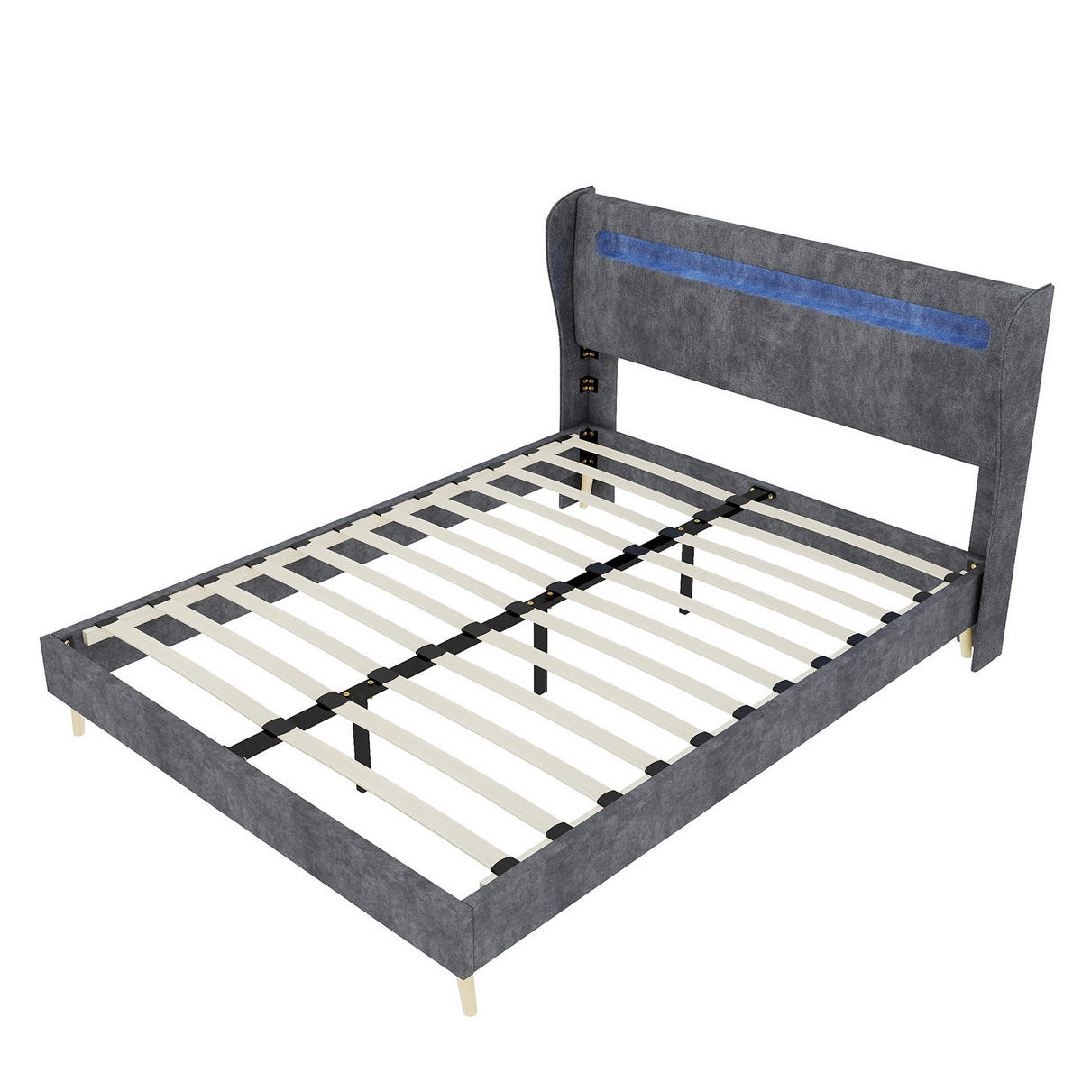 POLSTERBETT 140/200 cm mit LED-Beleuchtung, verstellbarer Rückenlehne und Matratze, Grau - Grau, Textil (140/200cm) - Redom