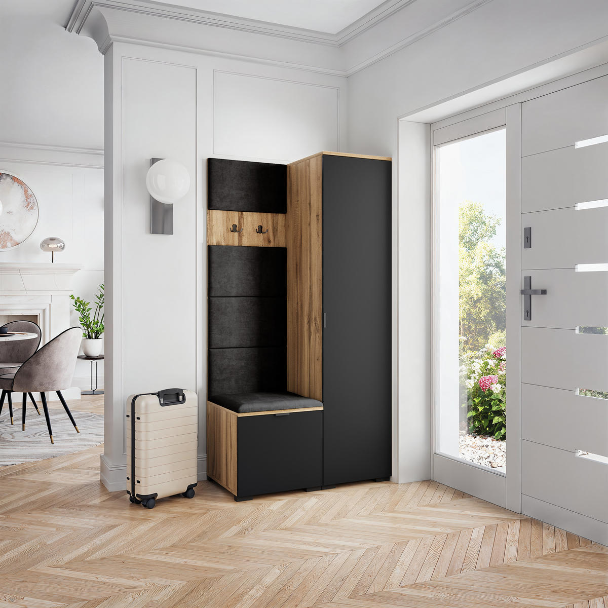 GARDEROBENSCHRANK LORI 95/181/51 cm Modern Eiche Wotan - Eiche Wotan/Schwarz, Holzwerkstoff (95/181/51cm) - MASSENO