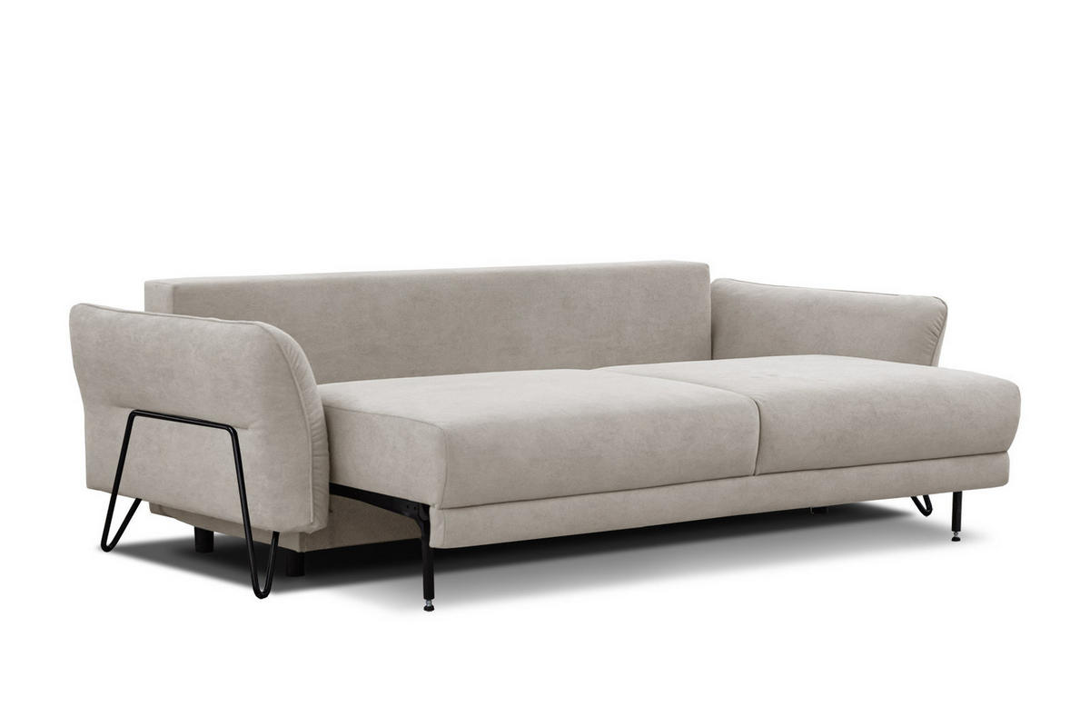 SOFA LOREM 3-Sitzer mit Schlaffunktion, beige - Beige/Schwarz, Holz/Textil (232/90/107cm) - Courtois Laville