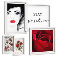 BILDER SET 5er Set - 50x50 cm & 20x30 cm & 40x60 cm Weißer Rahmen - Inschrift mit roten Rosen - Weiß, Kunststoff (40/60cm) - TULUP