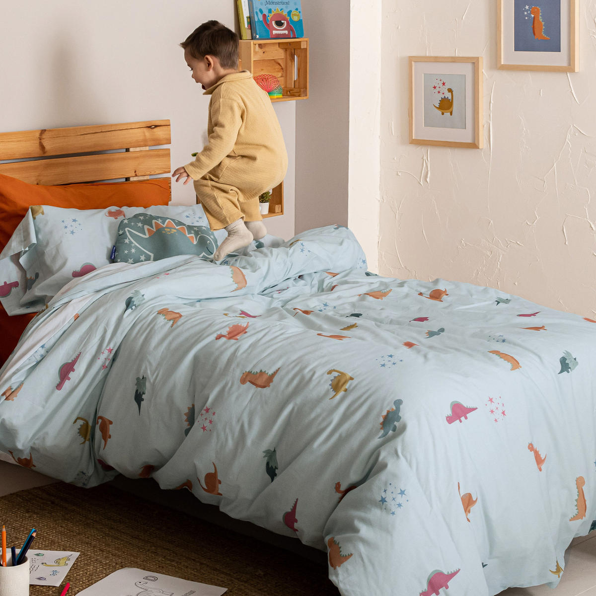 BETTBEZUG 2er-Set teiliges mini dinosaur 135/140x200 cm (standardgrösse) mehrfarbig - Multicolor, Textil (140/200cm) - Happy Friday
