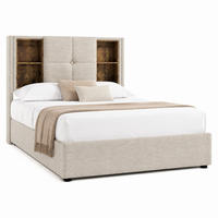 BETT mit Stauraum und Ladestation 90x200 cm Linen Natural - Braun, Metall (90/200cm) - Meubliv