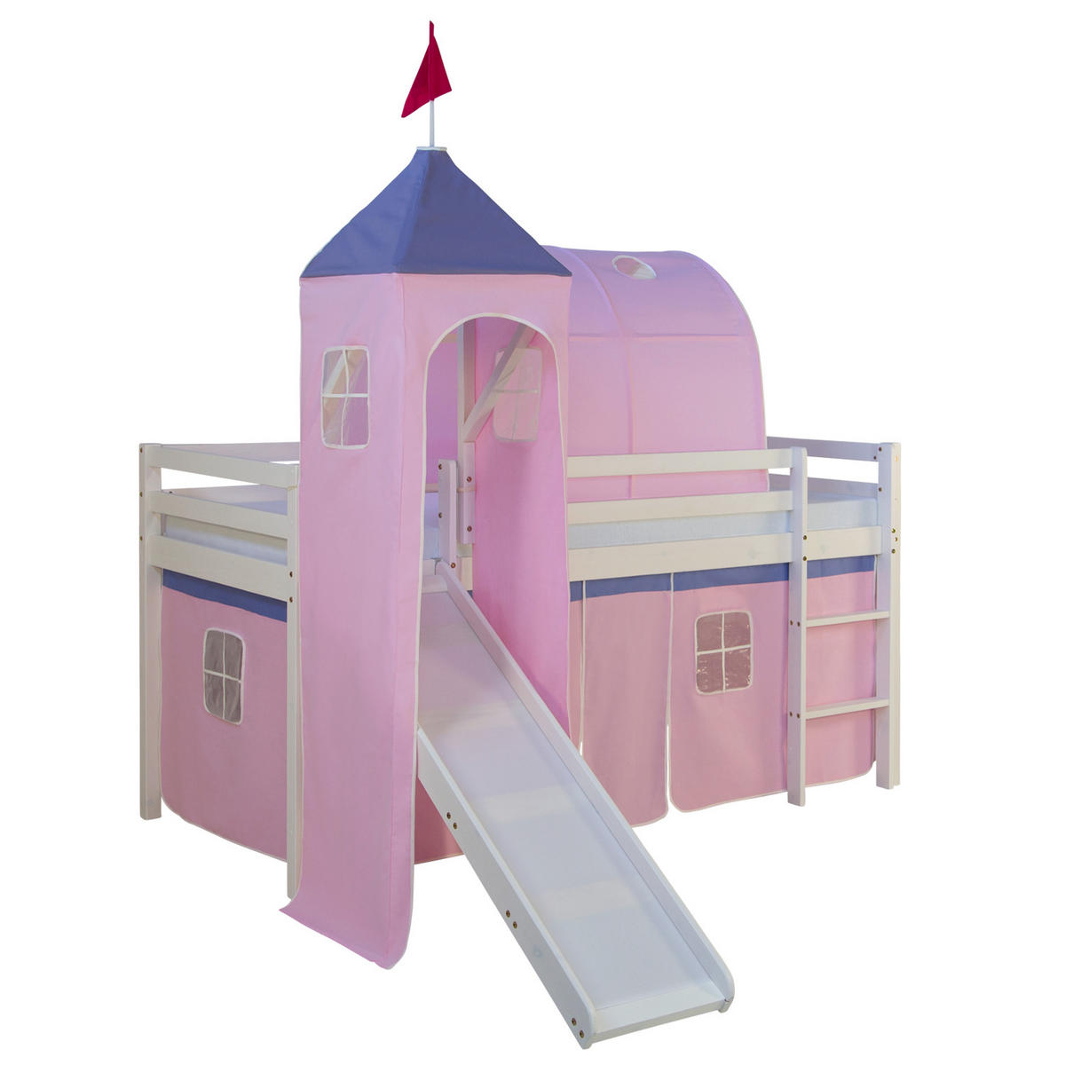 HOCHBETT mit Rutsche 90/200 cm Rosa - Weiß/Rosa, Holz - Homestyle4u