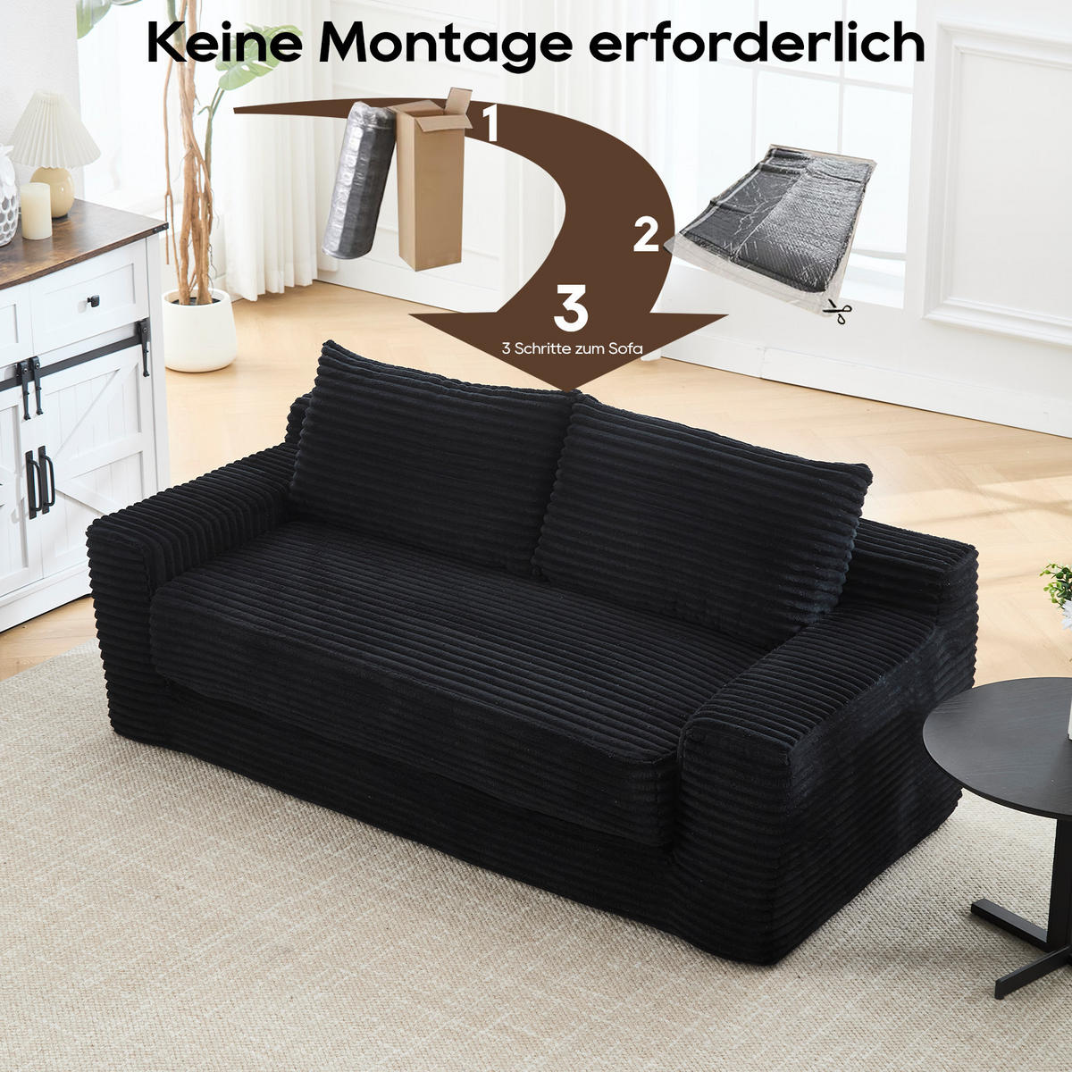 SCHLAFSOFA 180/85/62 cm Schwarz Cord - Schwarz, Textil (85/62/180cm) - Oxeza