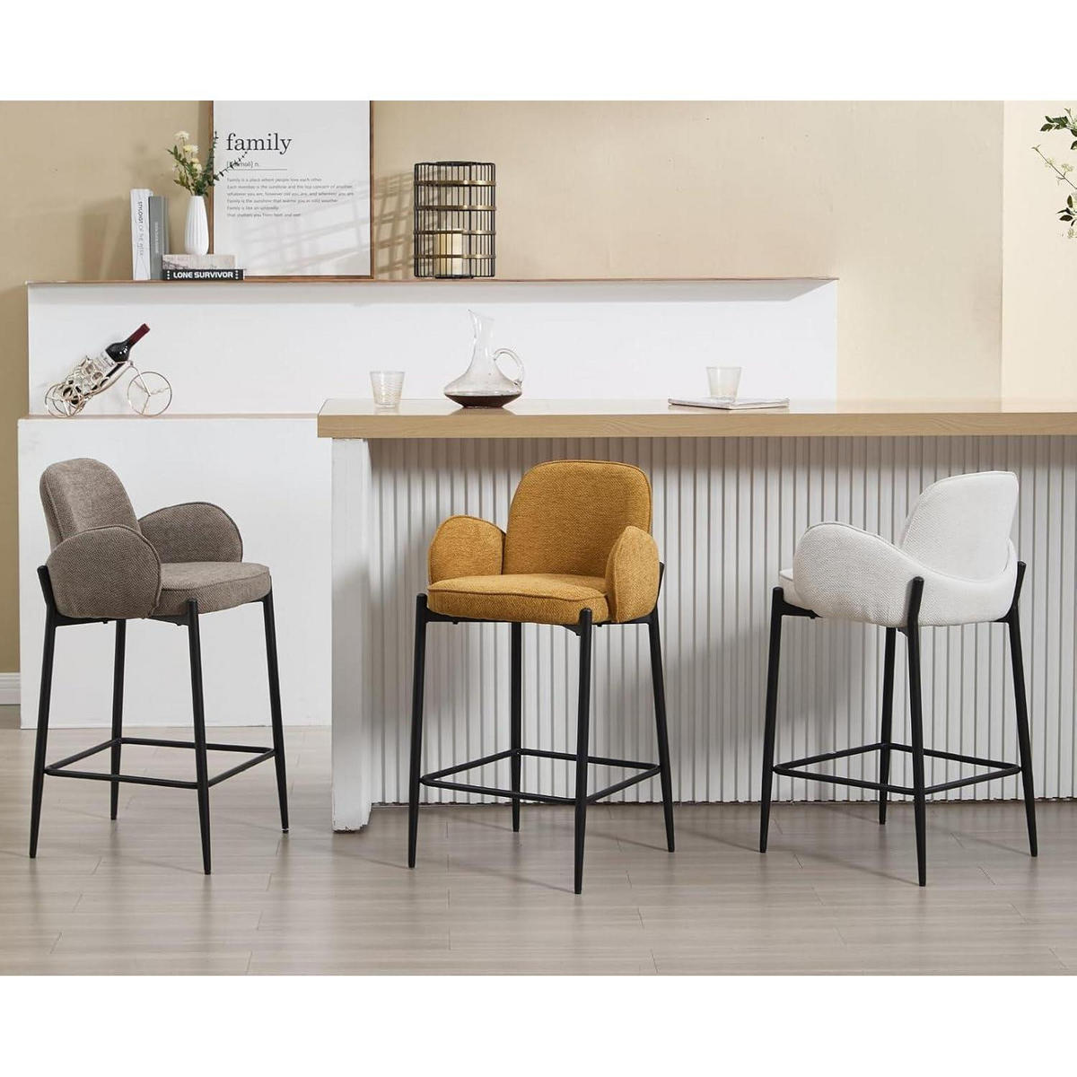 BARHOCKER 4er Set mit Armlehne Chenille Gelb - Gelb, Textil (50/90/49cm)